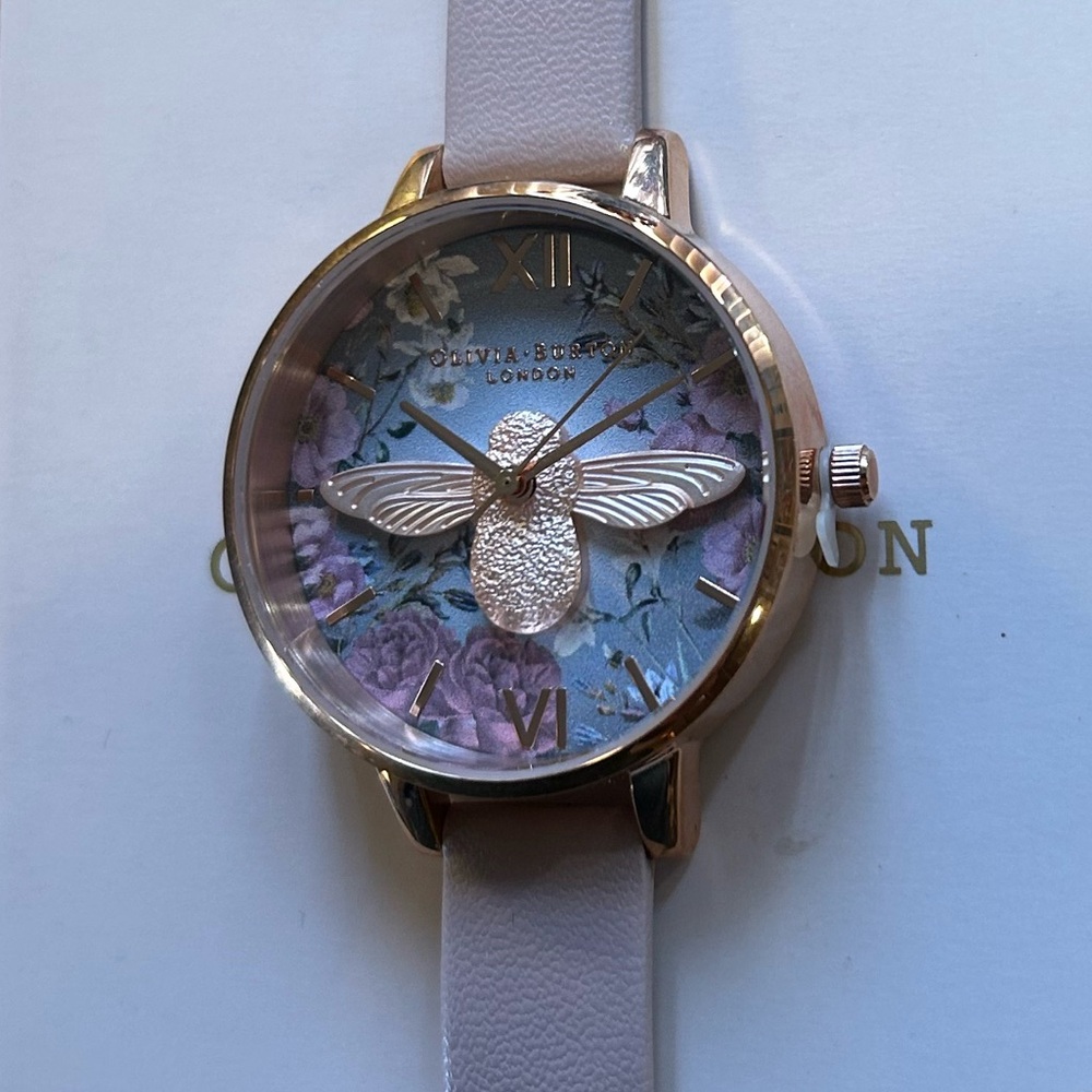 Olivia burton Watch With RoseGold Bee Figurine On 34mm Floral Face - Picture 3 of 9